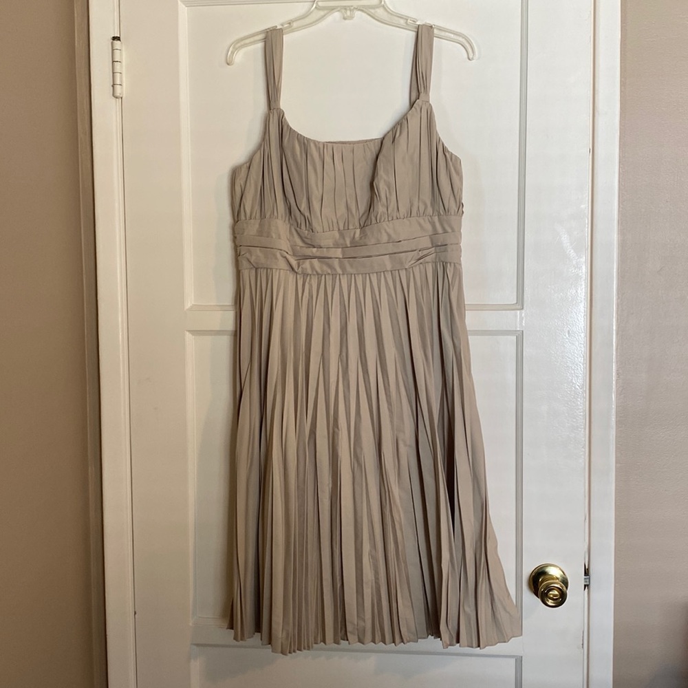 Pleated tan tank cocktail dress